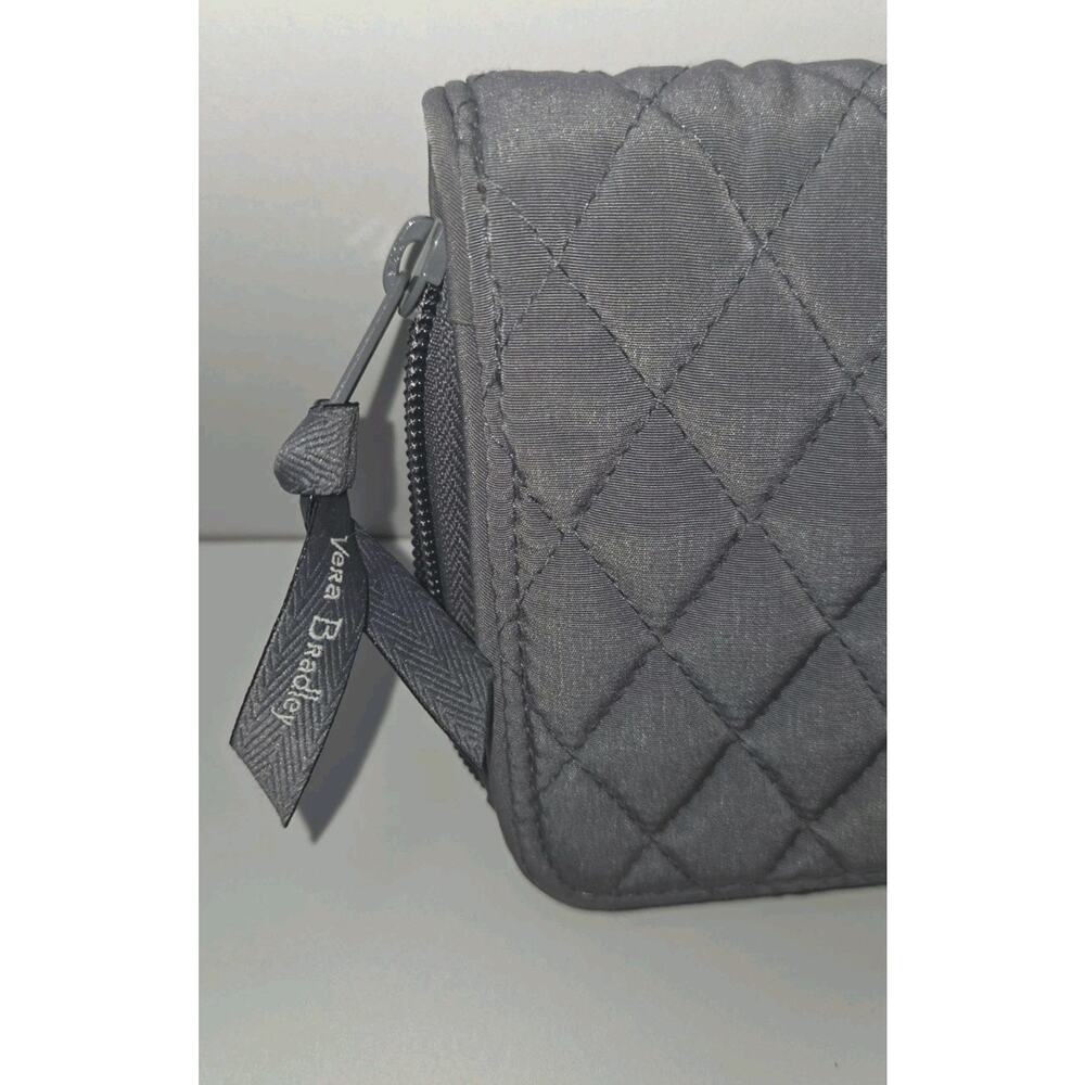 Vera Bradley Gray Solid Zip-Around Wallet Wrist Strap ID Window Coin Pocket - Picture 9 of 14